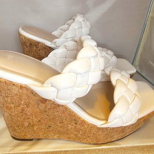 NWT - Juliet - White Braded Cork Slide Wedge Shoes for Women
